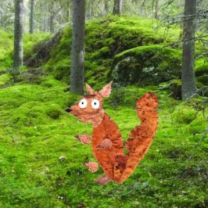 Pieni lehdistä syntynyt orava Ripsu seikkailee metsässä