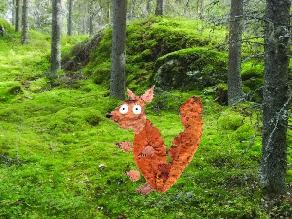 Pieni lehdistä syntynyt orava Ripsu seikkailee metsässä